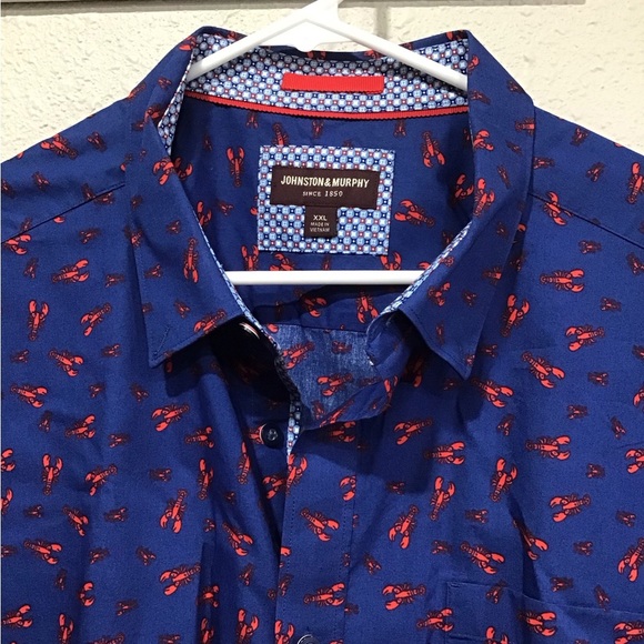 Johnston & Murphy Men’s XXL Lobster Print Button-Up Shirt Blue Short Sleeve - Picture 2 of 7